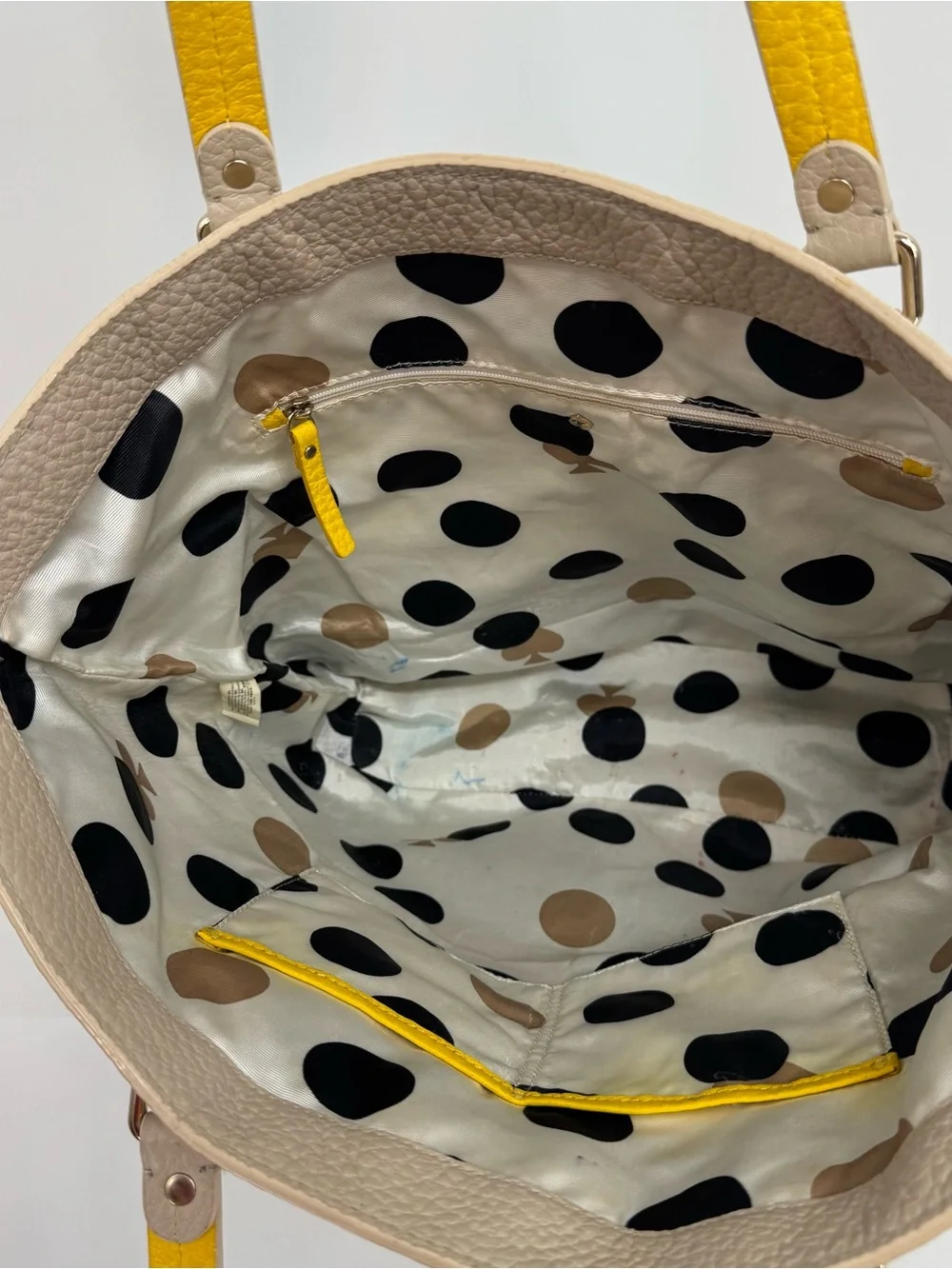 Kate Spade Grove Court Michelle TAN PEARL YELLOW Expandable Leather Large Tote